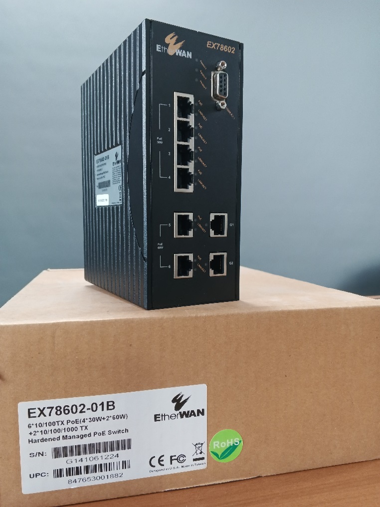 Защищенный управляемый коммутатор Ethernet с PoE,  6 (4 x 30Вт + 2 x 60Вт ) x 10/100TX; N/A x 100FX ; Gigabit: 2 x 10/100/1000TX; Terminal Block & DC Jack ; DIN-rail; -40..+75°C