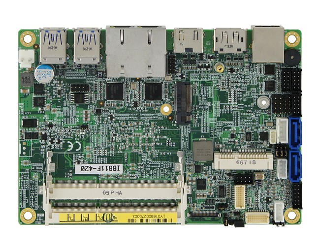 Одноплатный компьютер формата 3,5" с процессором Intel Pentium/Celeron/Atom с микроархитектурой Apollo Lake, диапазон температур –40…+85°C, напряжение питания 9...36 В