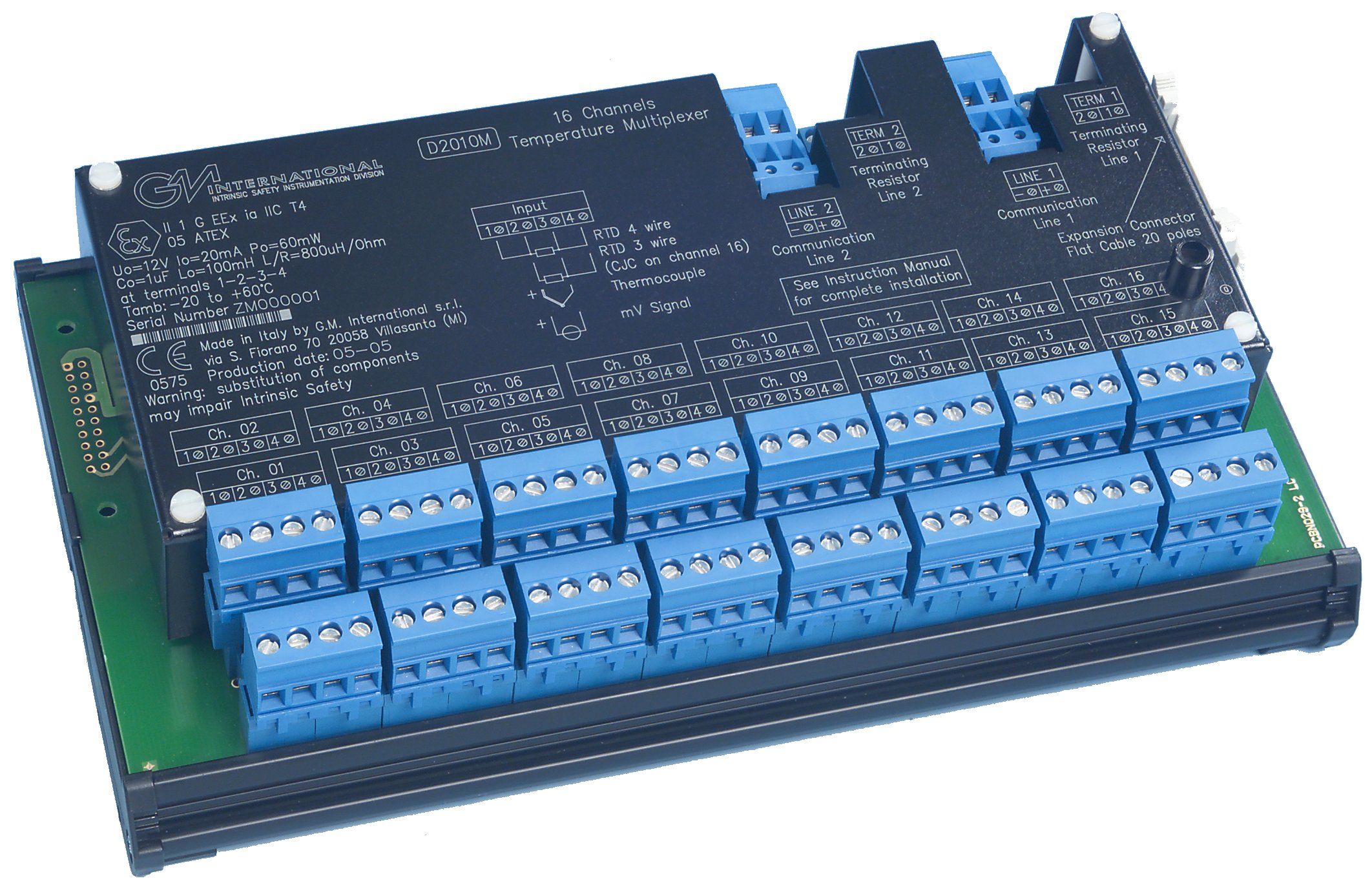 Искробезопасный мультплексор с 16 аналого-температурными входными каналами, устанавливается в опасной зоне, используется со шлюзом D2050.